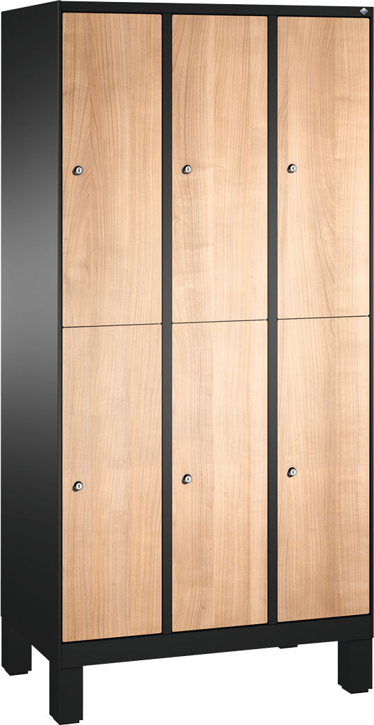 Picture of Garderobenschrank doppelstöckig, 6 Fächer S3000 Evolo mit 300 mm breiten MDF-Dekortüren, mit Füßen 