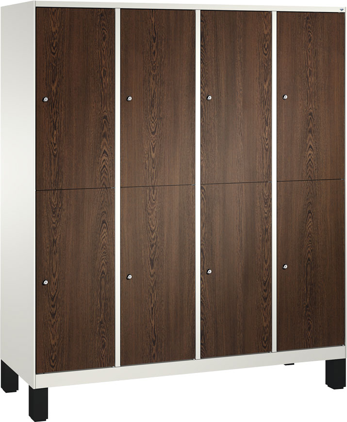 Picture of Garderobenschrank doppelstöckig, 8 Fächer S3000 Evolo mit 300 mm breiten MDF-Dekortüren, mit Füßen 