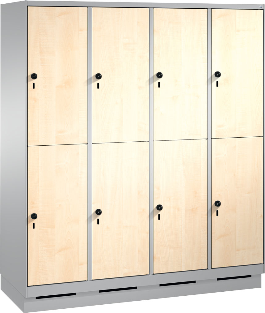 Bild von Garderobenschrank doppelstöckig, 8 Fächer S3000 Evolo mit 400 mm breiten MDF-Dekortüren, mit Sokel