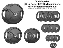 Bild von Vorteilspaket 126 kg - 50 mm gummierte Hantelscheiben mit 2 Grifflöchern