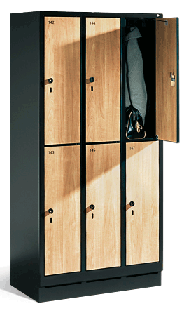 Bild von test Garderobenschrank doppelstöckig, 6 Fächer S3000 Evolo mit 300 mm breiten MDF-Dekortüren, mit Sokel